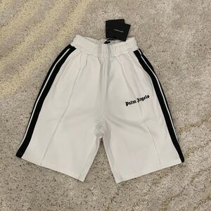 Palm Angels White & Black Striped Track Print Logo Shorts Men’s Size’s S, M, L